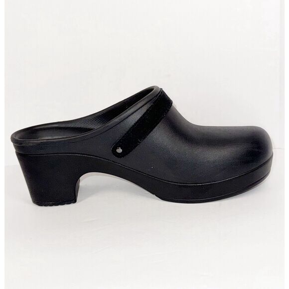 Crocs Dual Comfort Sarah Chunky Heel Mule Clog Black Strap Buckle SlipOn Women 8 - Picture 9 of 15